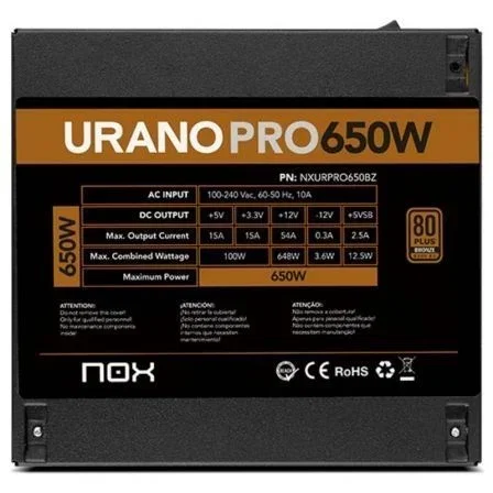 NOX Urano PRO 650W 80 PLUS Bronze ATX Negro